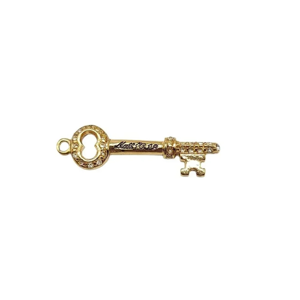 OF THE BIBLE Gold Tone Clear Rhinestone Key Pendant Charm Matthew 16:19